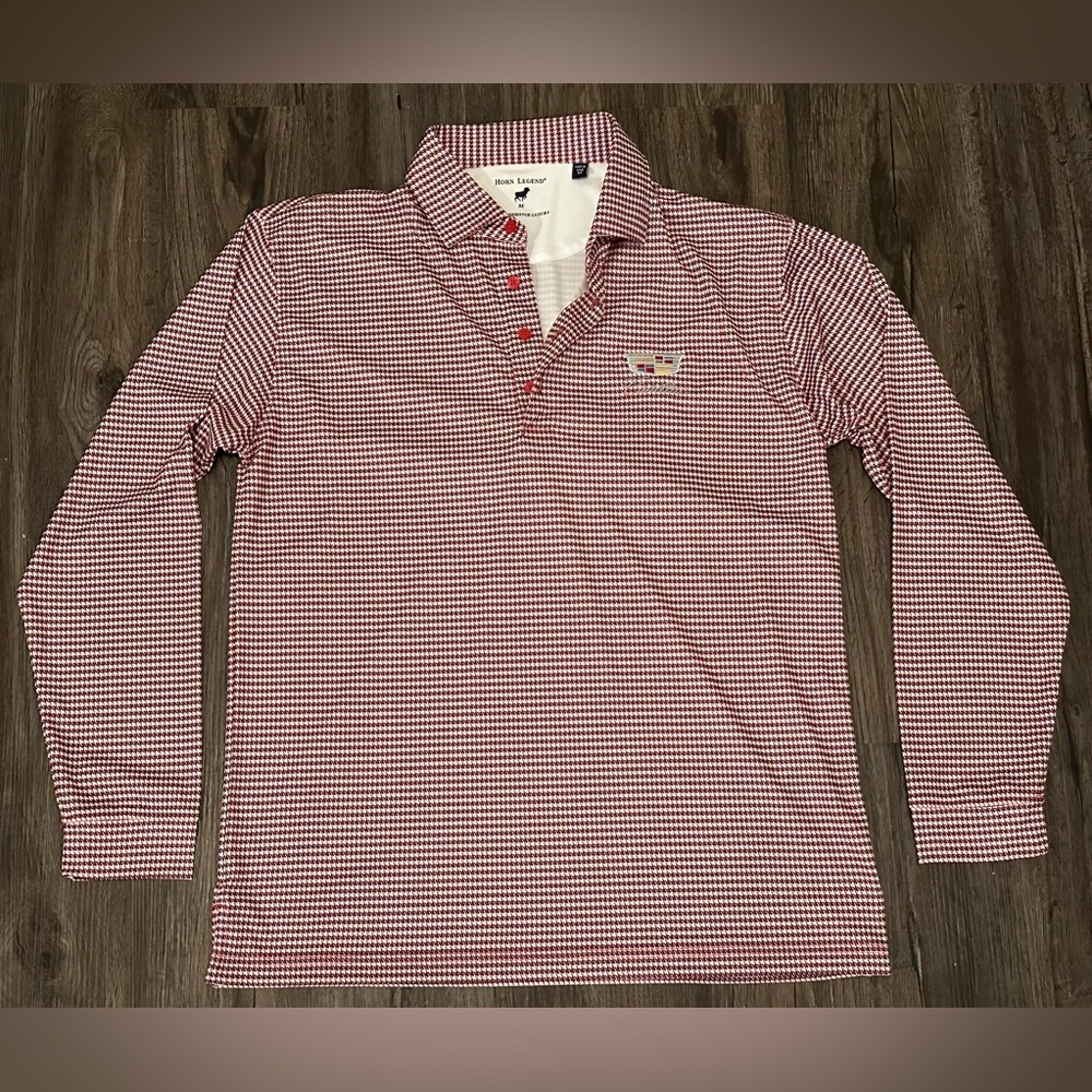 Men’s Horn Legend Cadillac Red/Black Print Performance Long Sleeve Polo - Medium